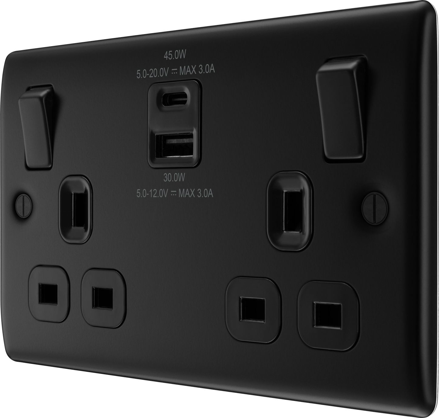 BG Nexus Metal Matt Black USB Charging Socket