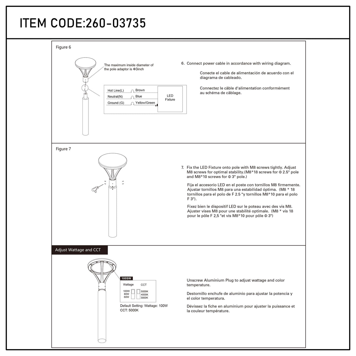 LED Outdoor Wall Light, Selectable 60-100W & 3CCT