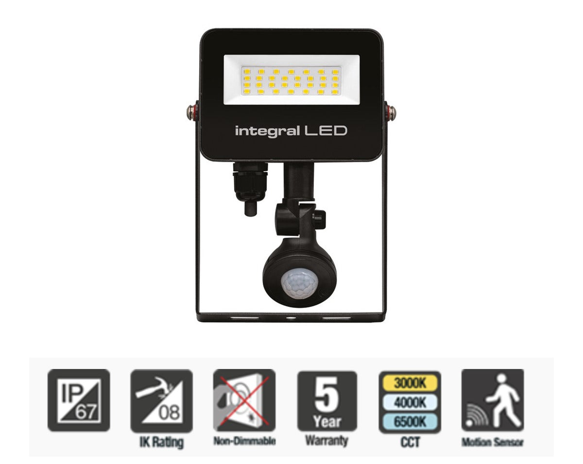 Integral Super Slim 2 Floodlight IP67 2000LM 20W 4000K PIR 120° Non-Dimm 100LM/W Black