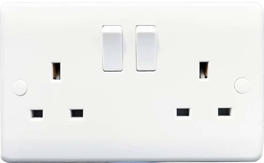 2 Gang 13A Switched Socket Double Pole - Round Corner