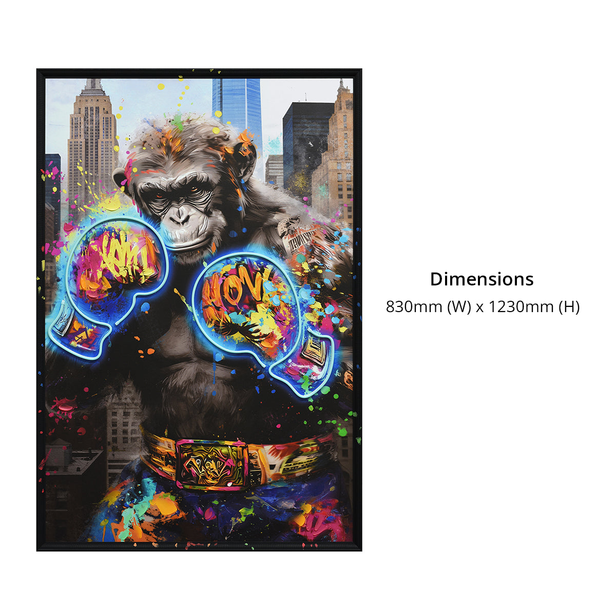 Illuminé Collection LED Wall Art Ape Boxing Illuminated Canvas 83x123cm with UK Plug & ON/OFF Switch