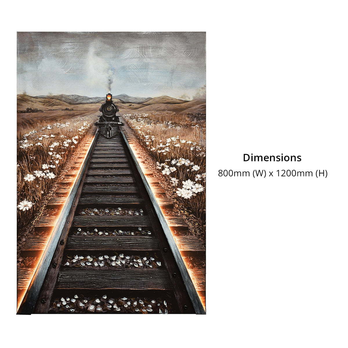 Illuminé Collection LED Wall Art Train on Tracks Illuminated Canvas 80x120cm with UK Plug & ON/OFF Switch