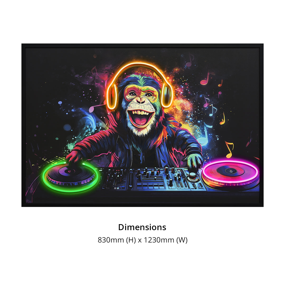 Illuminé Collection LED Wall Art DJ Monkey Illuminated Canvas 123x83cm with UK Plug & ON/OFF Switch