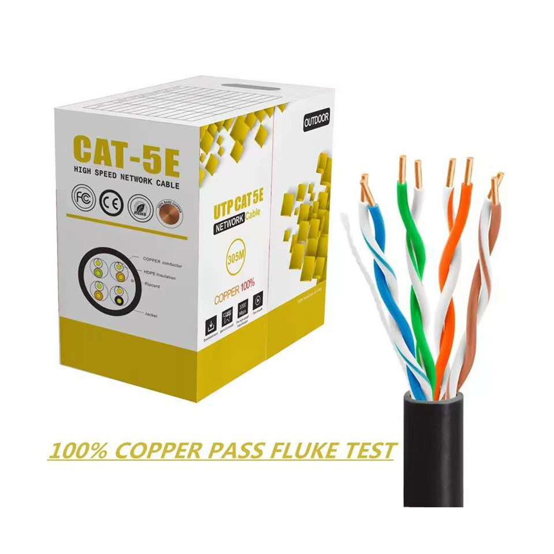Premium CAT5e 100% solid copper 305m outdoor (250 MHz), PE , Waterproof, High speed LAN Ethernet Network cable, 4 Twisted Pairs