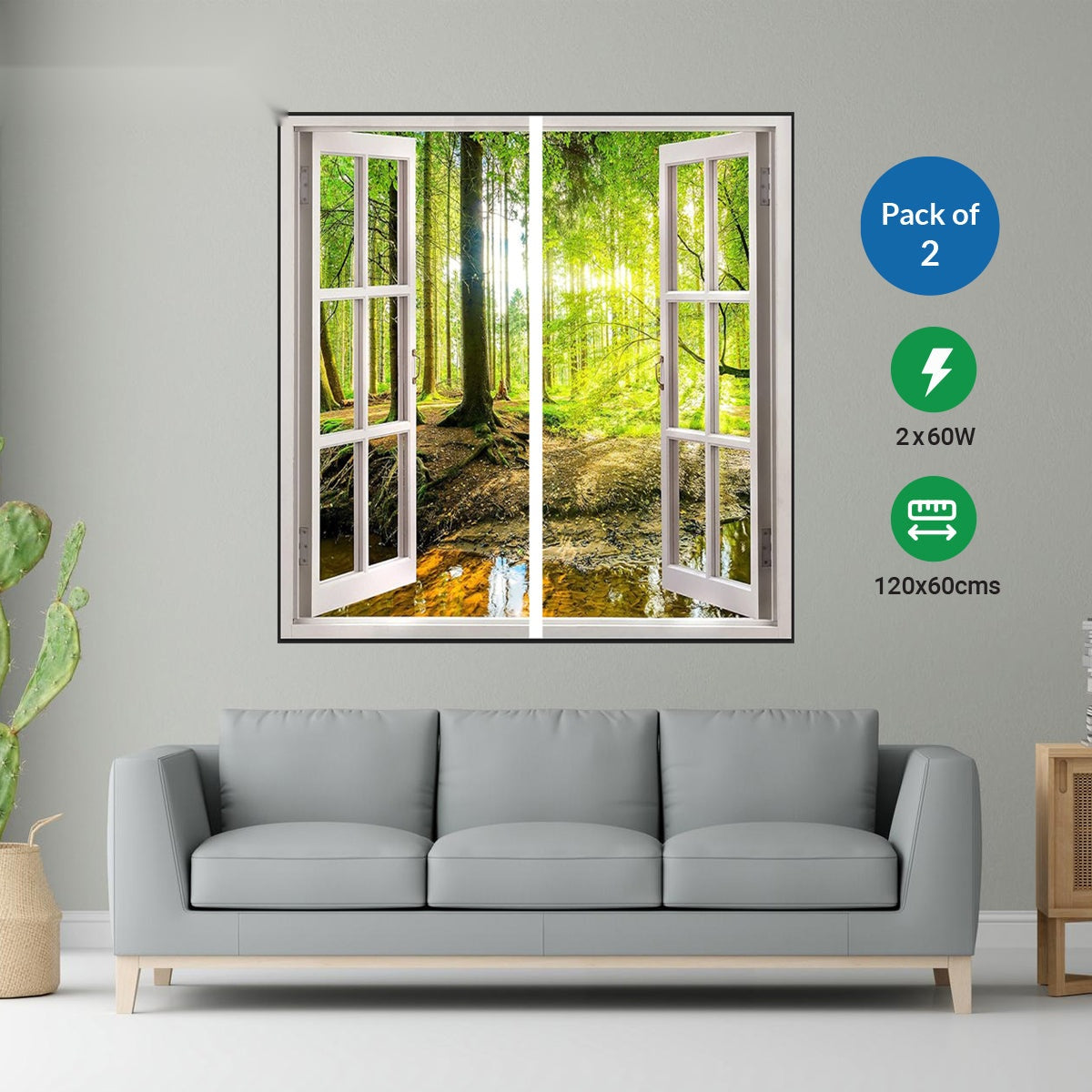 LED Window Panel, 120x60cm, Green Trees, 120W