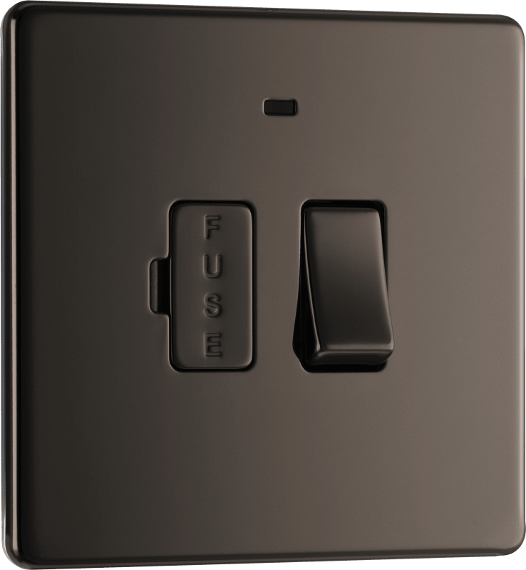 BG Nexus Screwless Flatplate Black Nickel Switched and fused with indicator - FBN52-01