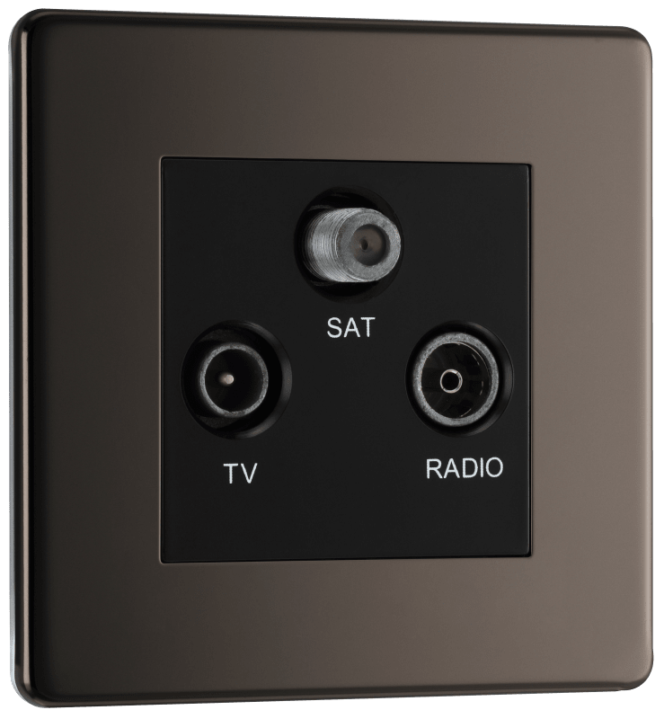 BG Nexus Screwless Flatplate Black Nickel Triple TV/FM/SAT triplex - screened - FBN67-01