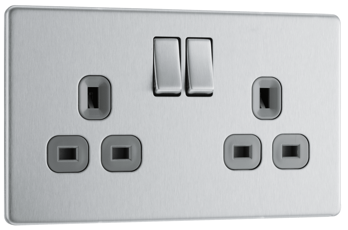 BG Nexus Screwless Flatplate Brushed Steel Double, switched, double pole - FBS22G-01