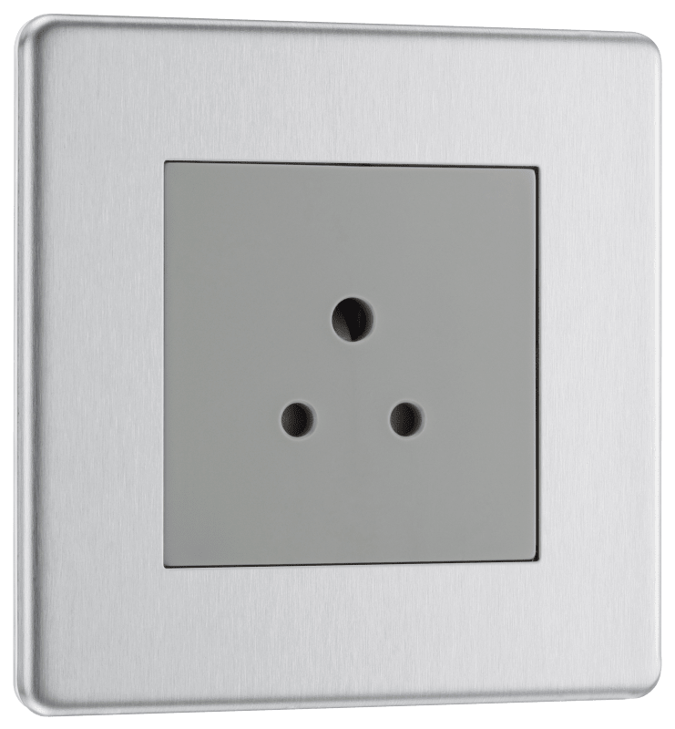 BG Nexus Screwless Flatplate Brushed Steel 2A, single, unswitched, round pin - FBS28G-01