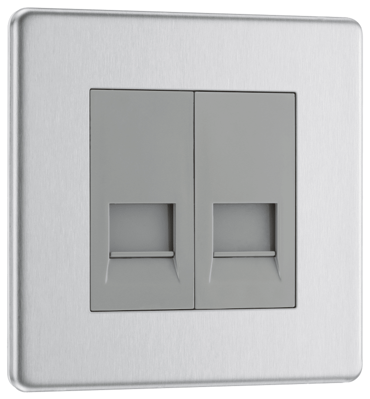 BG Nexus Screwless Flatplate Brushed Steel Double, telephone socket, master - FBSBTM2-01