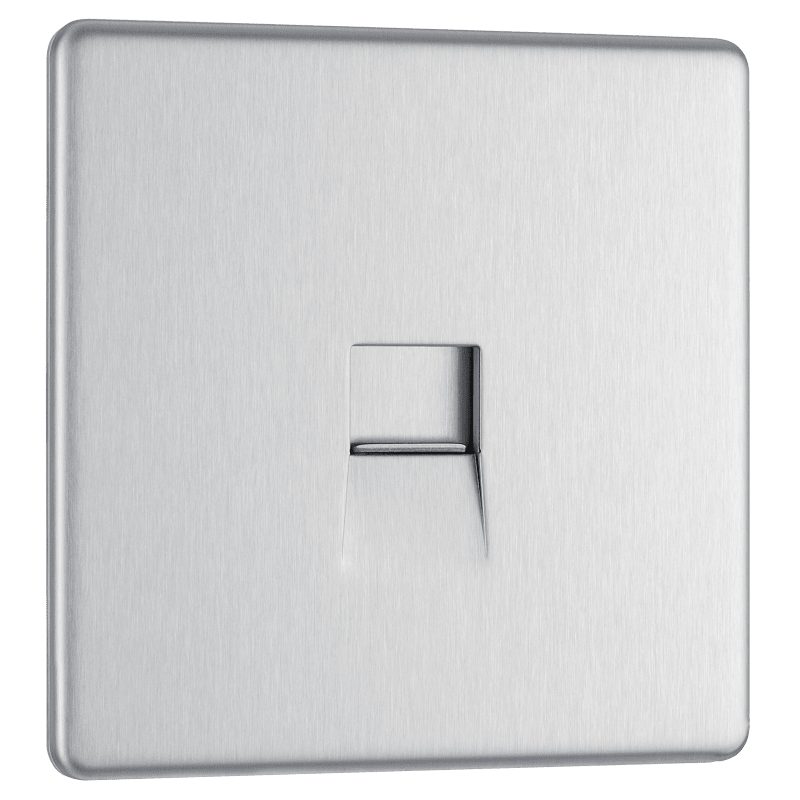 BG Nexus Screwless Flatplate Brushed Steel Single, telephone socket, secondary - FBSBTS1-01