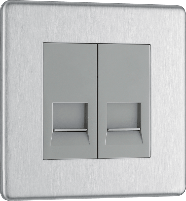 BG Nexus Screwless Flatplate Brushed Steel Double, telephone socket, secondary - FBSBTS2-01