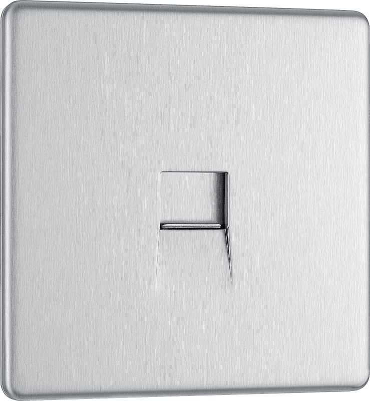 BG Nexus Screwless Flatplate Brushed Steel Single, RJ11 telephone socket - FBSRJ111-01