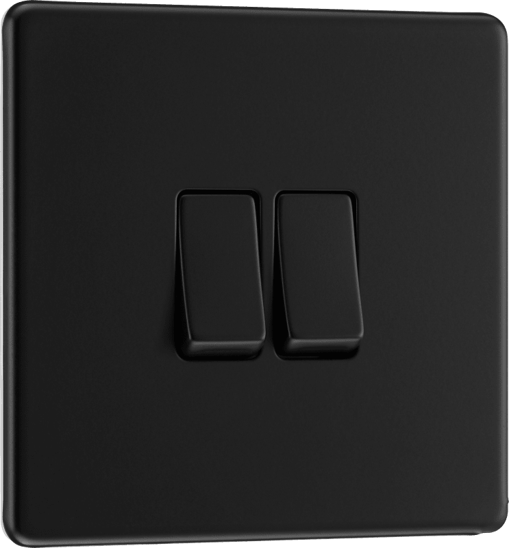 BG Nexus Screwless Flatplate Matt Black Double, 2 way switch - FFB42-01