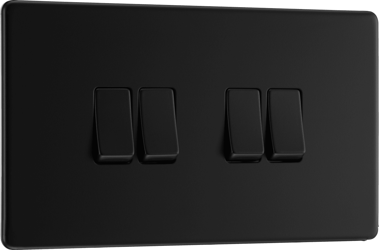 BG Nexus Screwless Flatplate Matt Black Quadruple, 2 way switch - FFB44-01