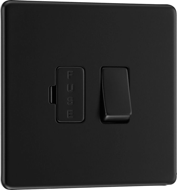 BG Nexus Screwless Flatplate Matt Black Switched and fused - FFB50-01