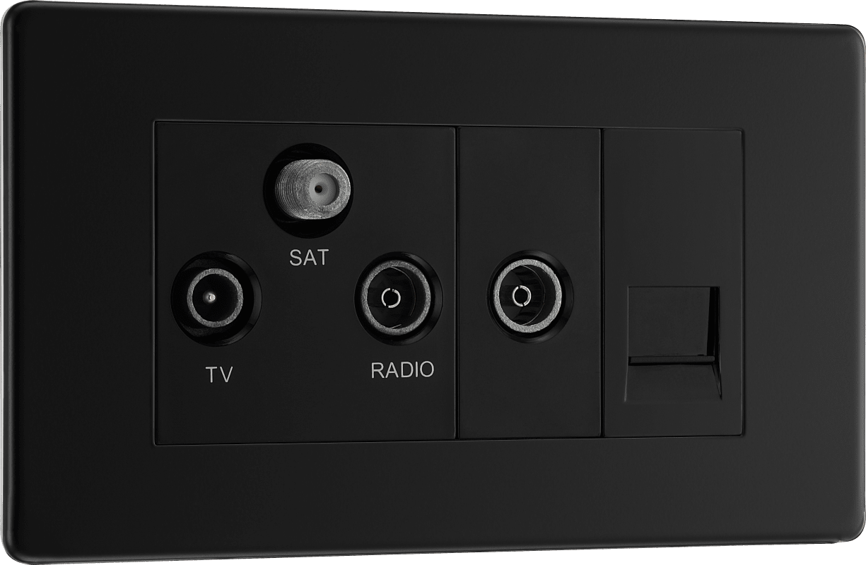 BG Nexus Screwless Flatplate Matt Black Triplex with BT outlet and co-axial return - screened - FFB68-01