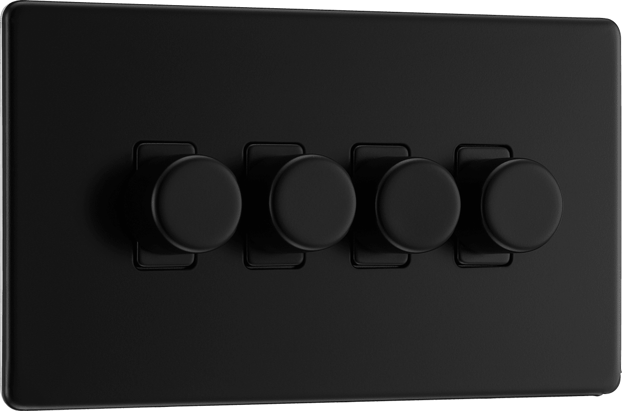 BG Nexus Screwless Flatplate Matt Black Quadruple 2 way push 200W - FFB84-01
