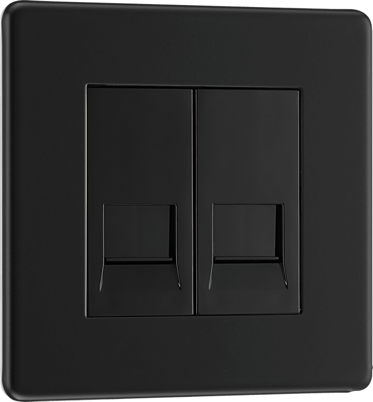 BG Nexus Screwless Flatplate Matt Black Double, RJ11 telephone socket - FFBRJ112-01