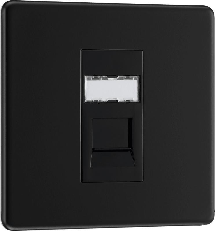 BG Nexus Screwless Flatplate Matt Black Single, RJ45 data socket - FFBRJ451-01