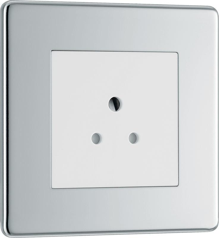 BG Nexus Screwless Flatplate Polished Chrome 2A, single, unswitched, round pin - FPC28W-01