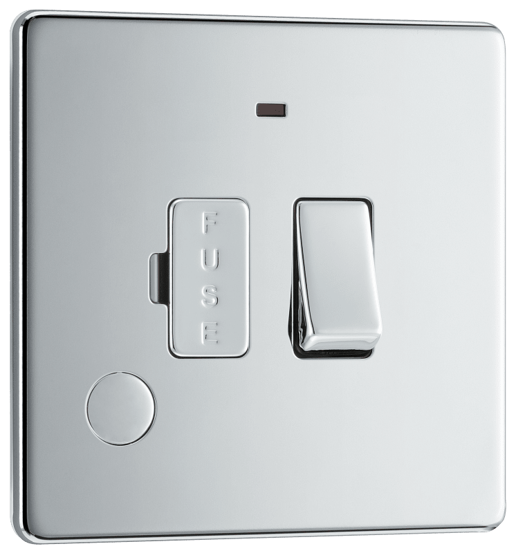 BG Nexus Screwless Flatplate Polished Chrome Switched and fused with indicator and flex outlet - FPC53-01