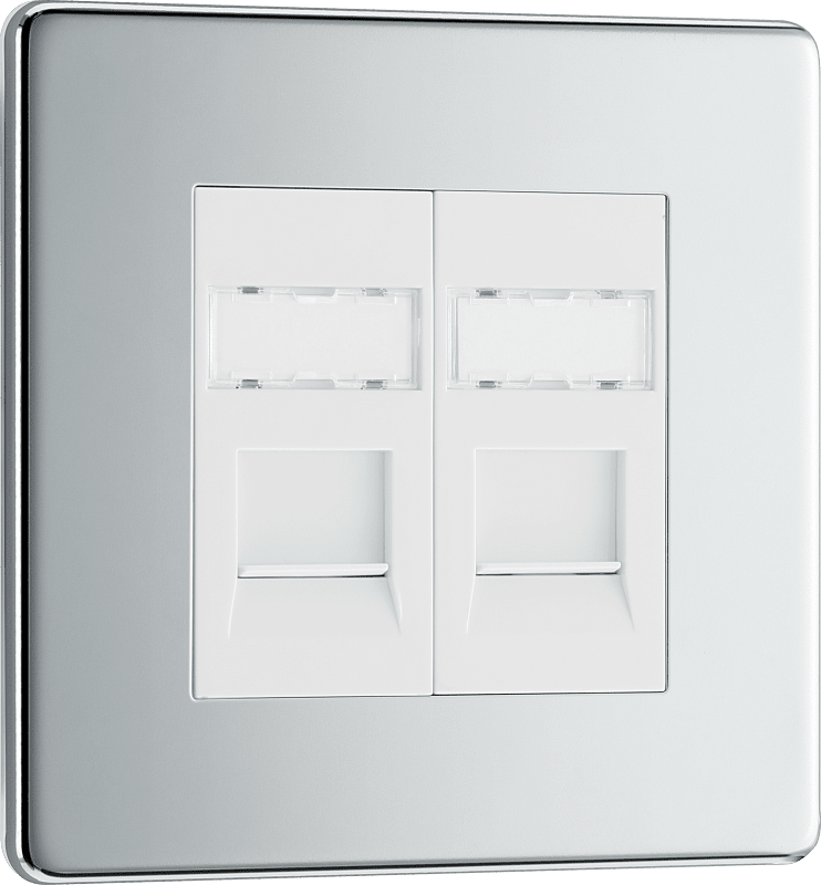 BG Nexus Screwless Flatplate Polished Chrome Double, RJ45 telephone socket - FPCRJ452-01