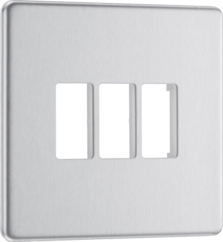 BG Nexus Screwless Flatplate Brushed Steel 3 module front plate - MFBS3-01