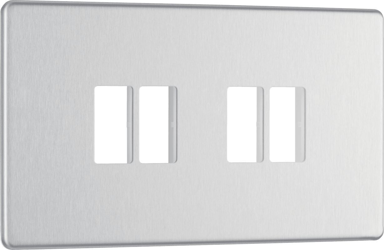 BG Nexus Screwless Flatplate Brushed Steel 4 module front plate - MFBS4-01