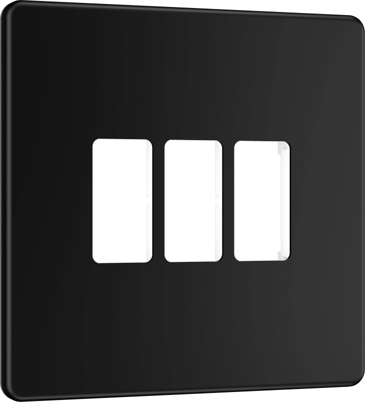 BG Nexus Screwless Flatplate Matt Black 3 module front plate - MFFB3-01