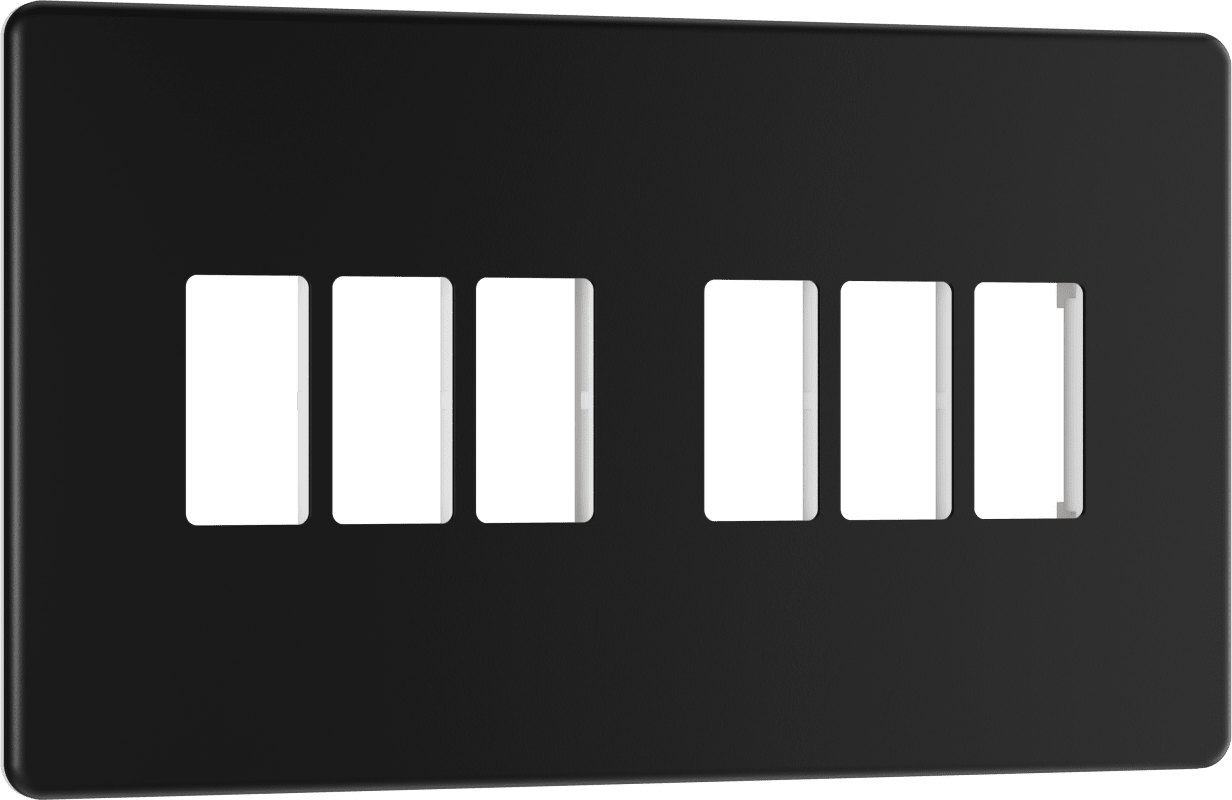 BG Nexus Screwless Flatplate Matt Black 6 module front plate - MFFB6-01
