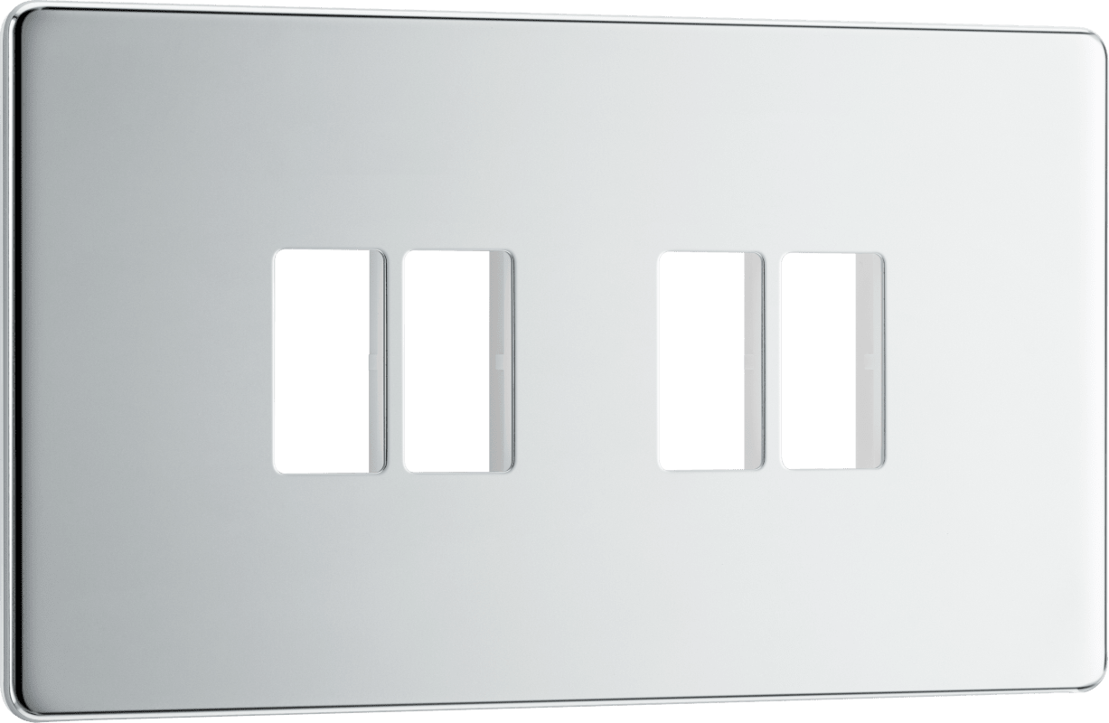 BG Nexus Screwless Flatplate Polished Chrome 4 module front plate - MFPC4-01