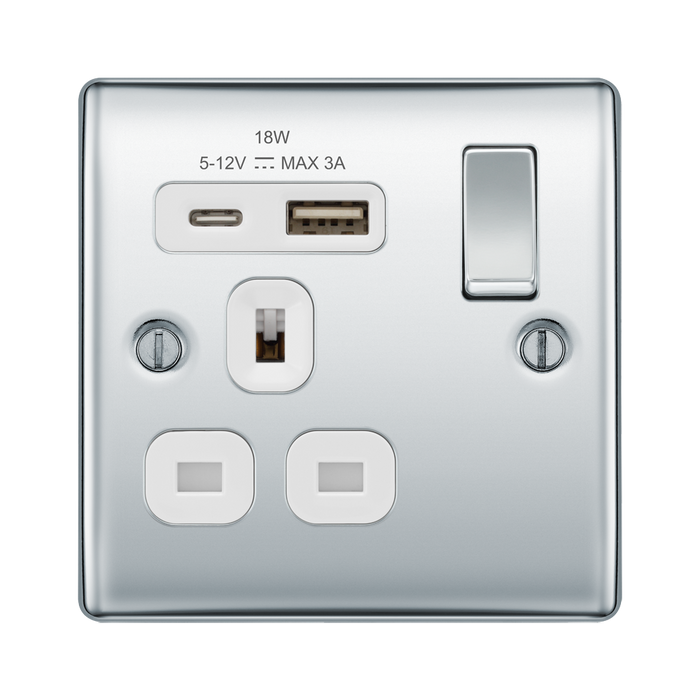 BG Nexus Metal Polished Chrome 1 Gang USB Charging Socket