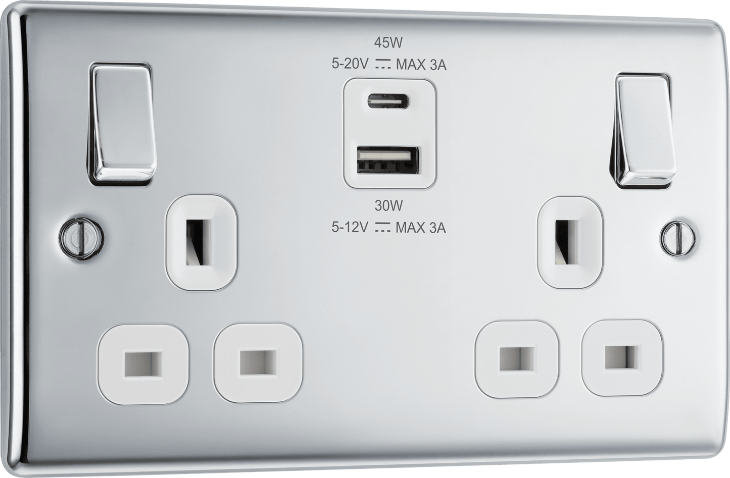 BG Nexus Metal Polished Chrome 2 Gang USB Charging Socket