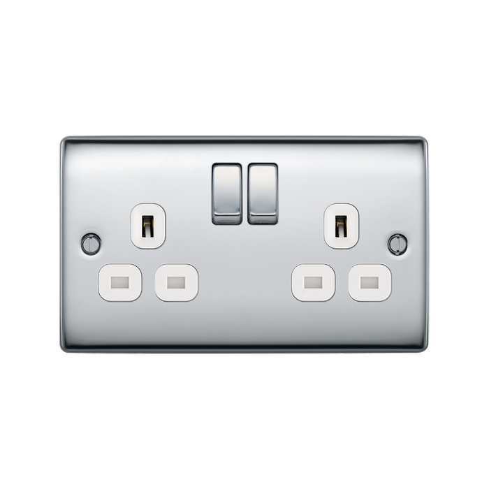 BG Nexus Metal Polished Chrome 13A 2 Gang Switched Socket