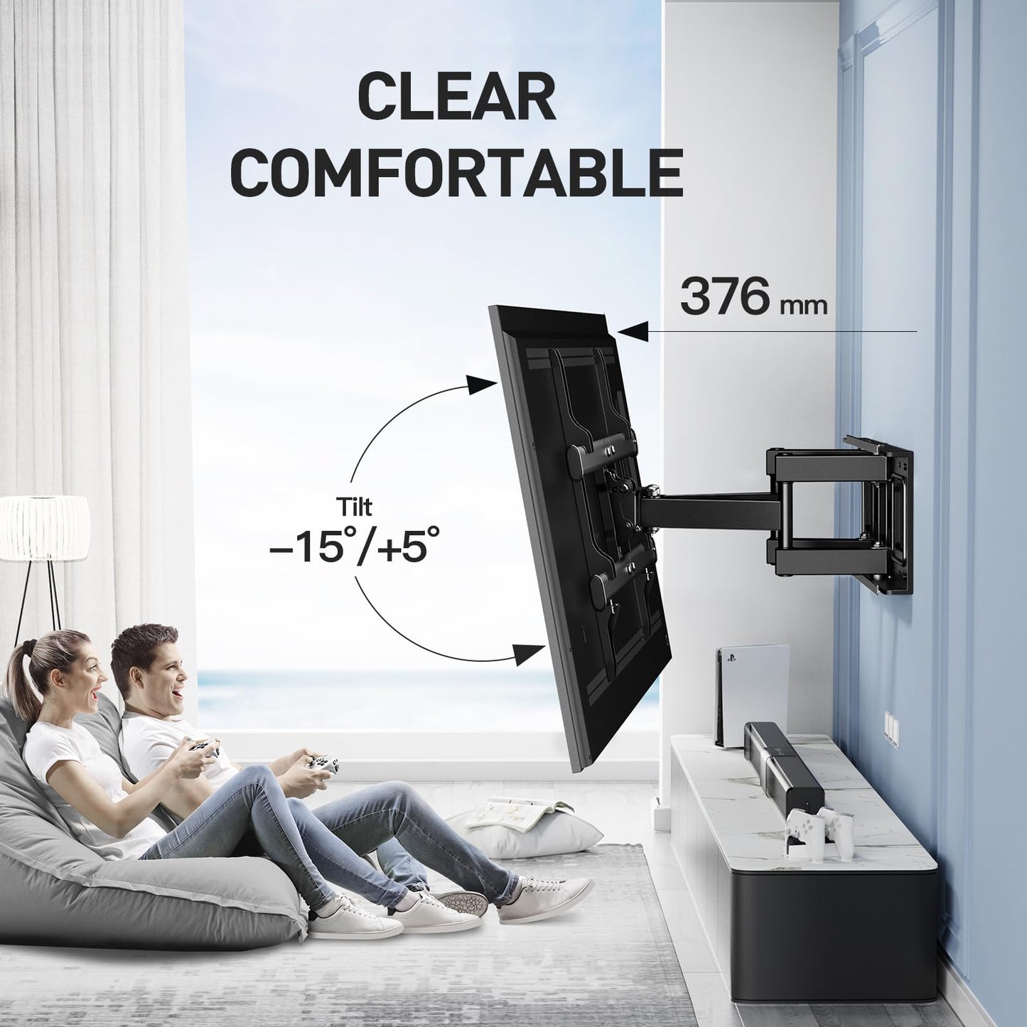 PERLESMITH TV Wall Bracket, TV Bracket for 37-85 Inch TVs up to 60kg, Swivel Tilt Extend TV Wall Mount, 55 65 inch TV Wall Bracket max VESA 600x400mm