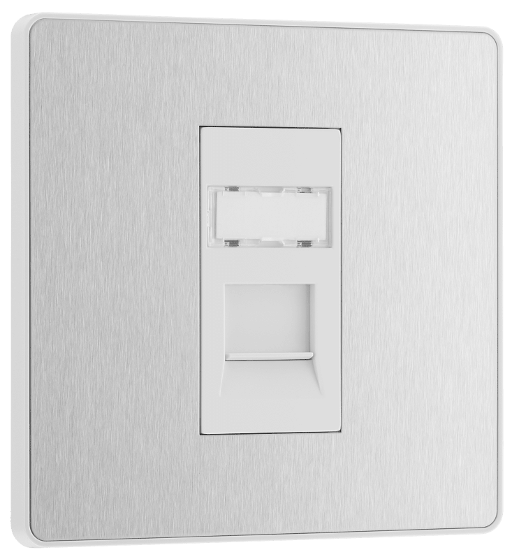 BG Evolve Brushed Steel Single, RJ45 telephone socket - PCDBSRJ451W-01