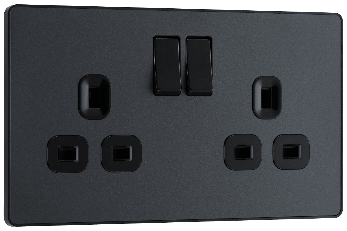 BG Evolve, Matt Grey, 13A Double Switched Socket - PCDMG22B-01