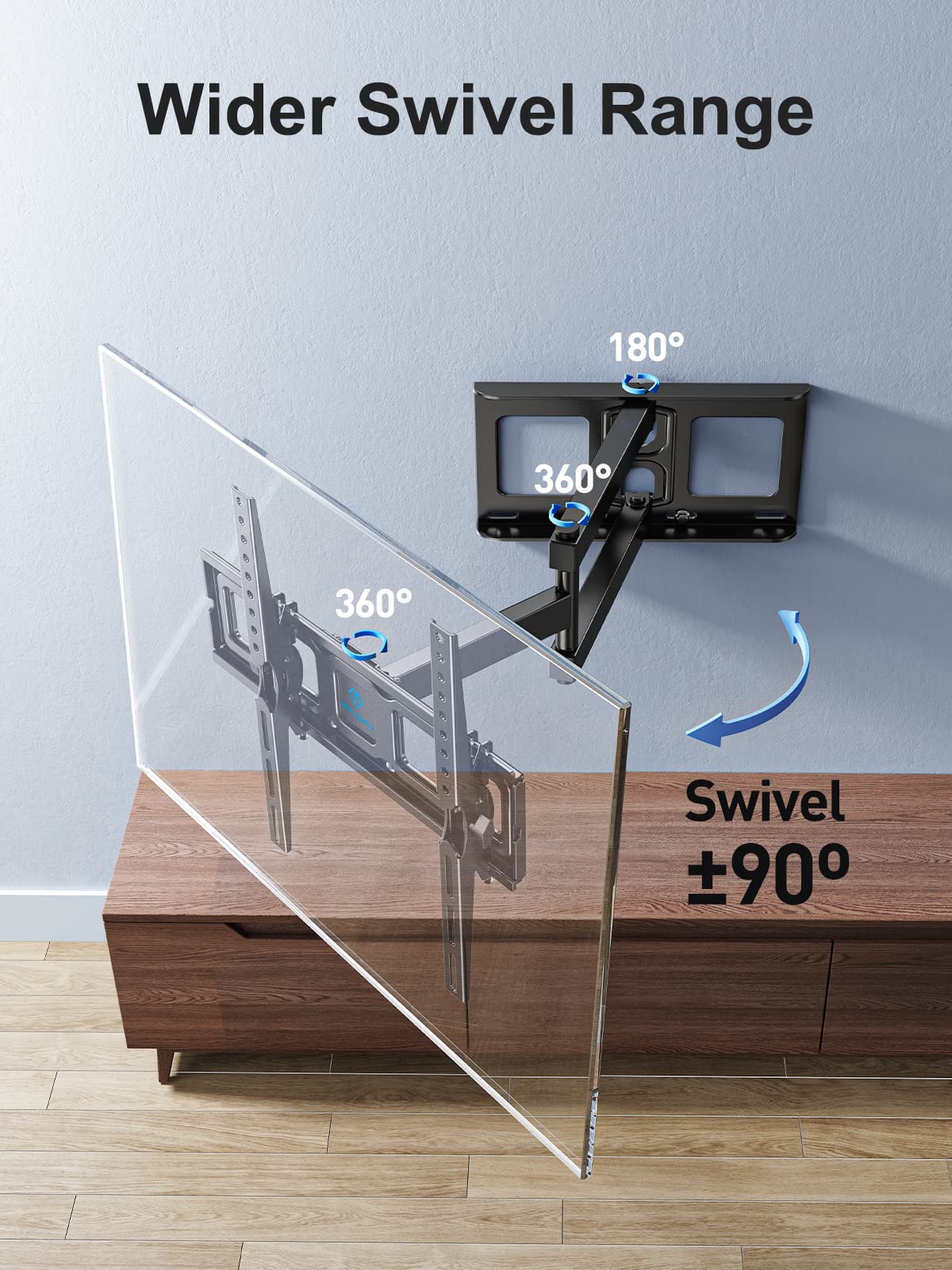 PERLESMITH TV Wall Bracket for 26-60 inch TVs, Swivel Tilt TV Bracket with Tool-free Tilt Adjustment and Spirit Level, TV Wall Mount Supports up to 40kg, Max VESA 400x400mm