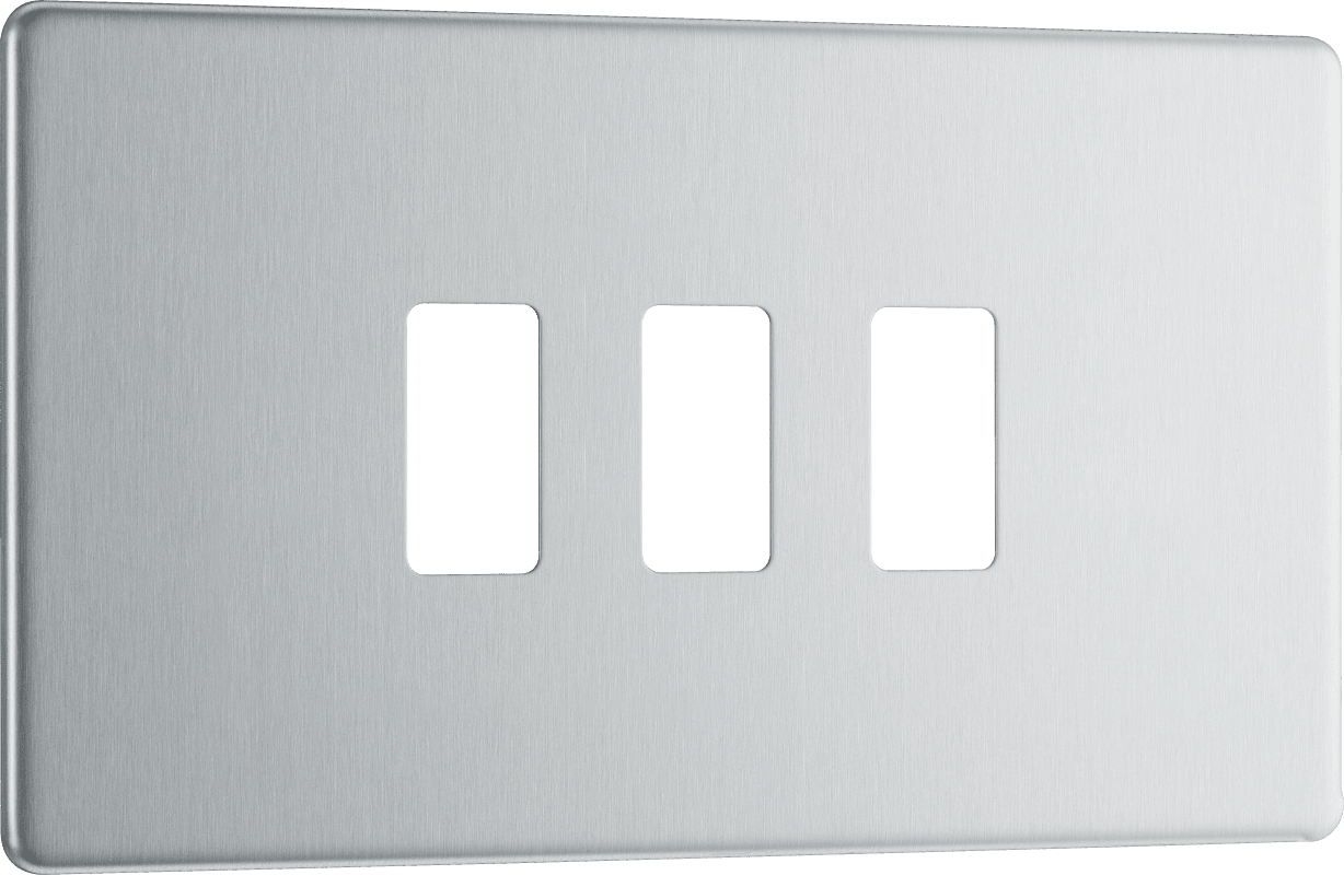 BG Nexus Screwless Flatplate Brushed Steel 3 module, rectangular - RFBS3-01