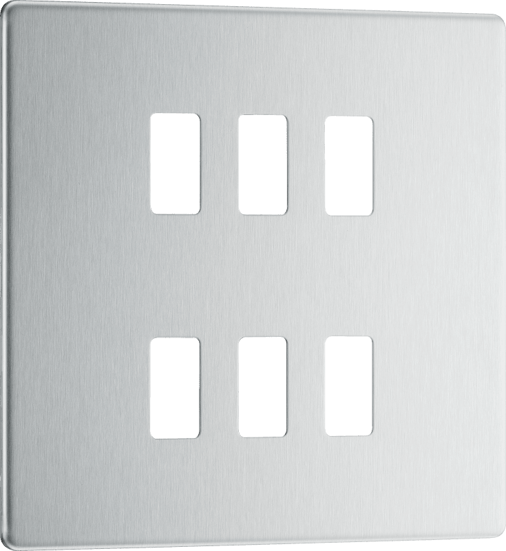 BG Nexus Screwless Flatplate Brushed Steel 6 module, square - RFBS6-01