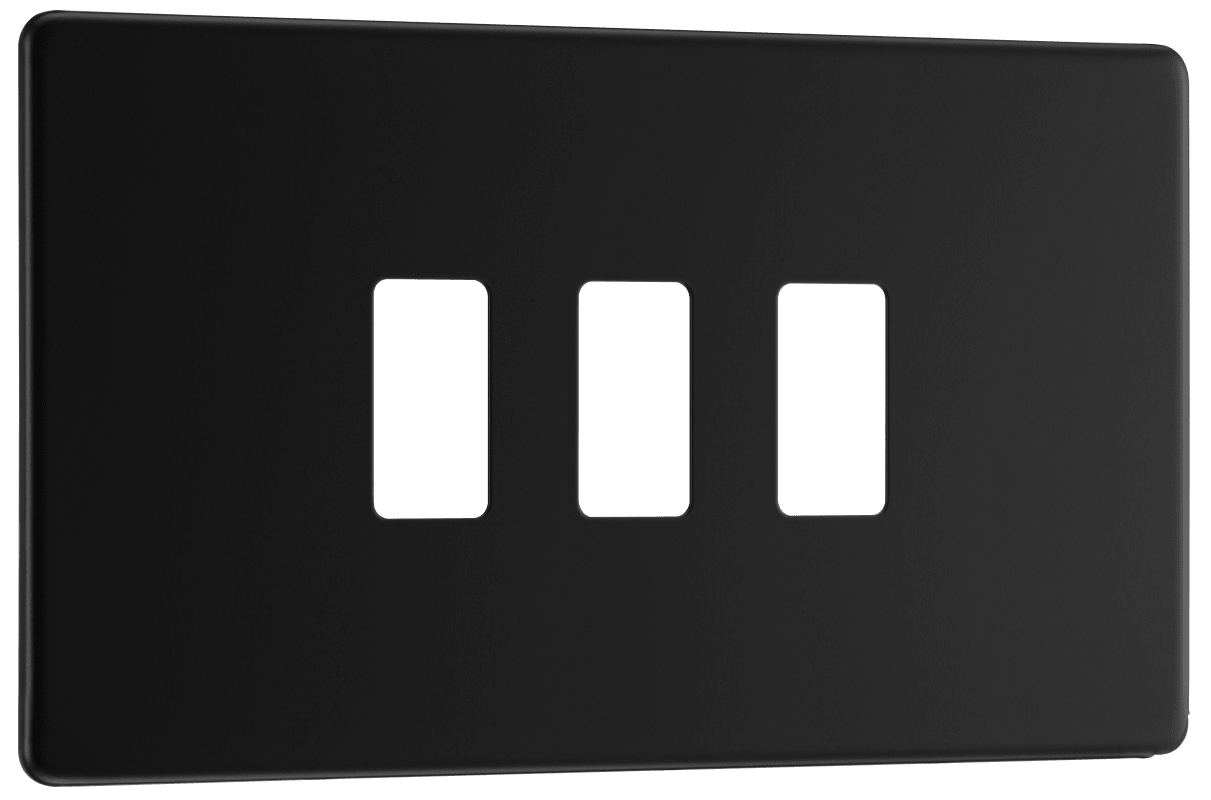 BG Nexus Screwless Flatplate Matt Black 3 module - rectangular - RFFB3-01