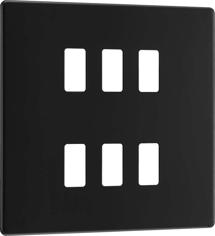 BG Nexus Screwless Flatplate Matt Black 6 module - square - RFFB6-01