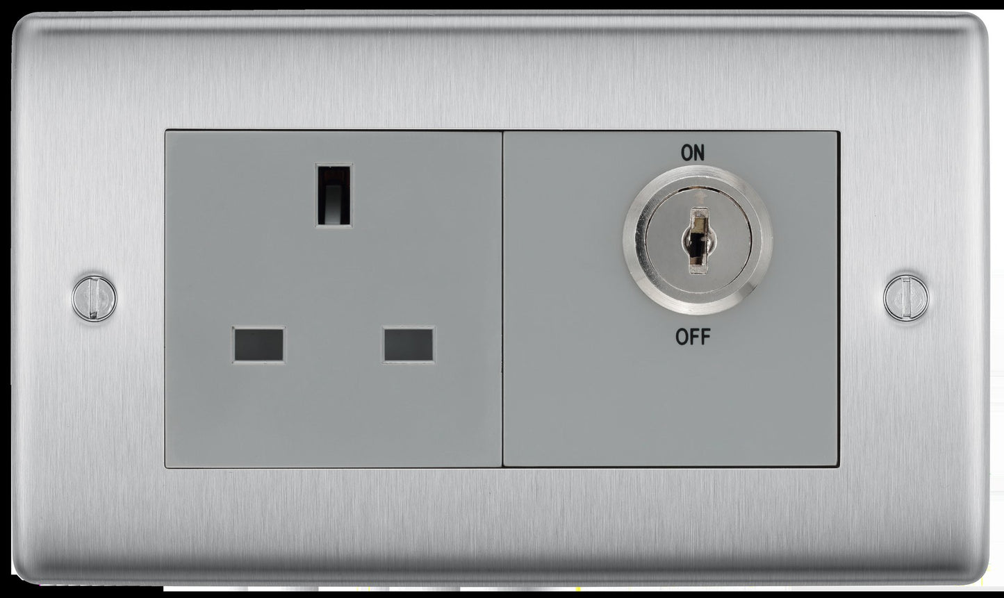 BG Nexus Metal Brushed Steel 13A Key Controlled Socket