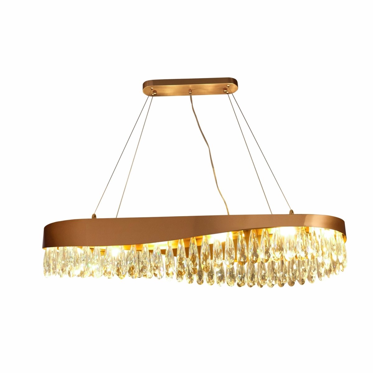 Faceted Long Pear Crystal Gold Metal Chandelier