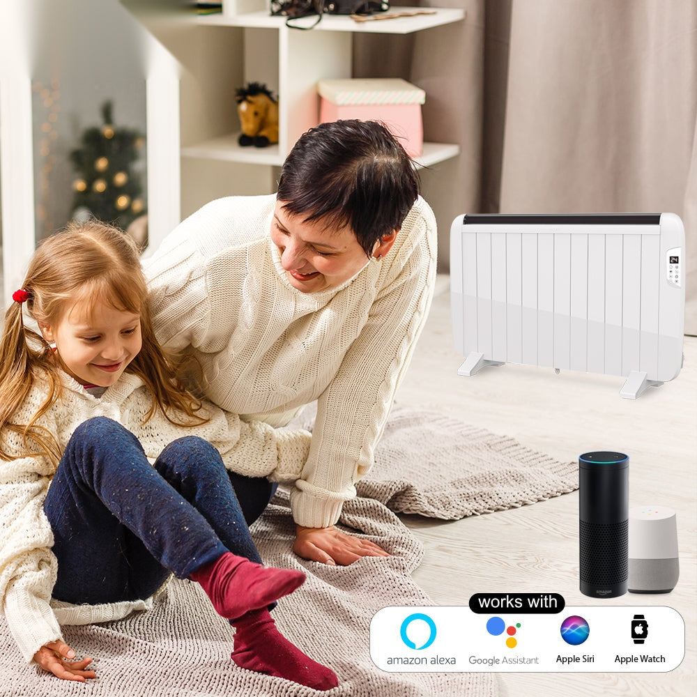 Smart Electric Radiator Heater 2000W WiFi App Control White Wall Mounted or Freestanding