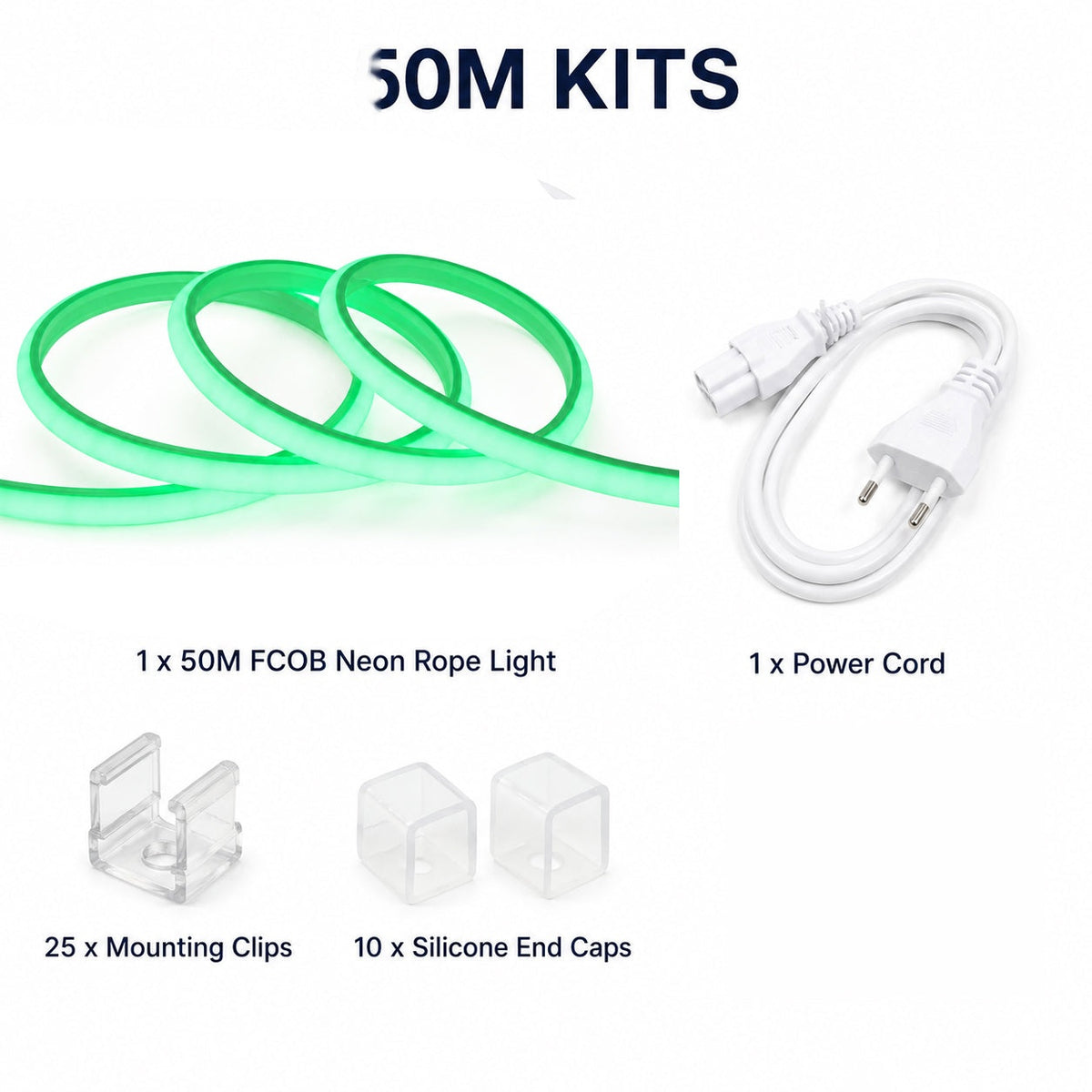 10M FCOB Neon Rope Light Kit, 10W/M, 800Lm/M, Green