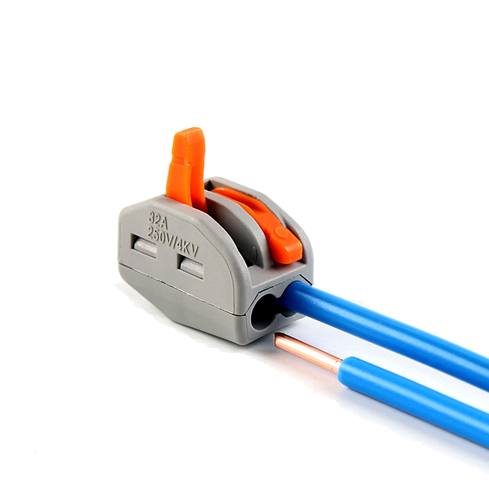 2 Way Lever Connector (100pc pack) - 2-Way Spring Terminal Block Reusable Electric Cable Wire Connector 100 Pcs
