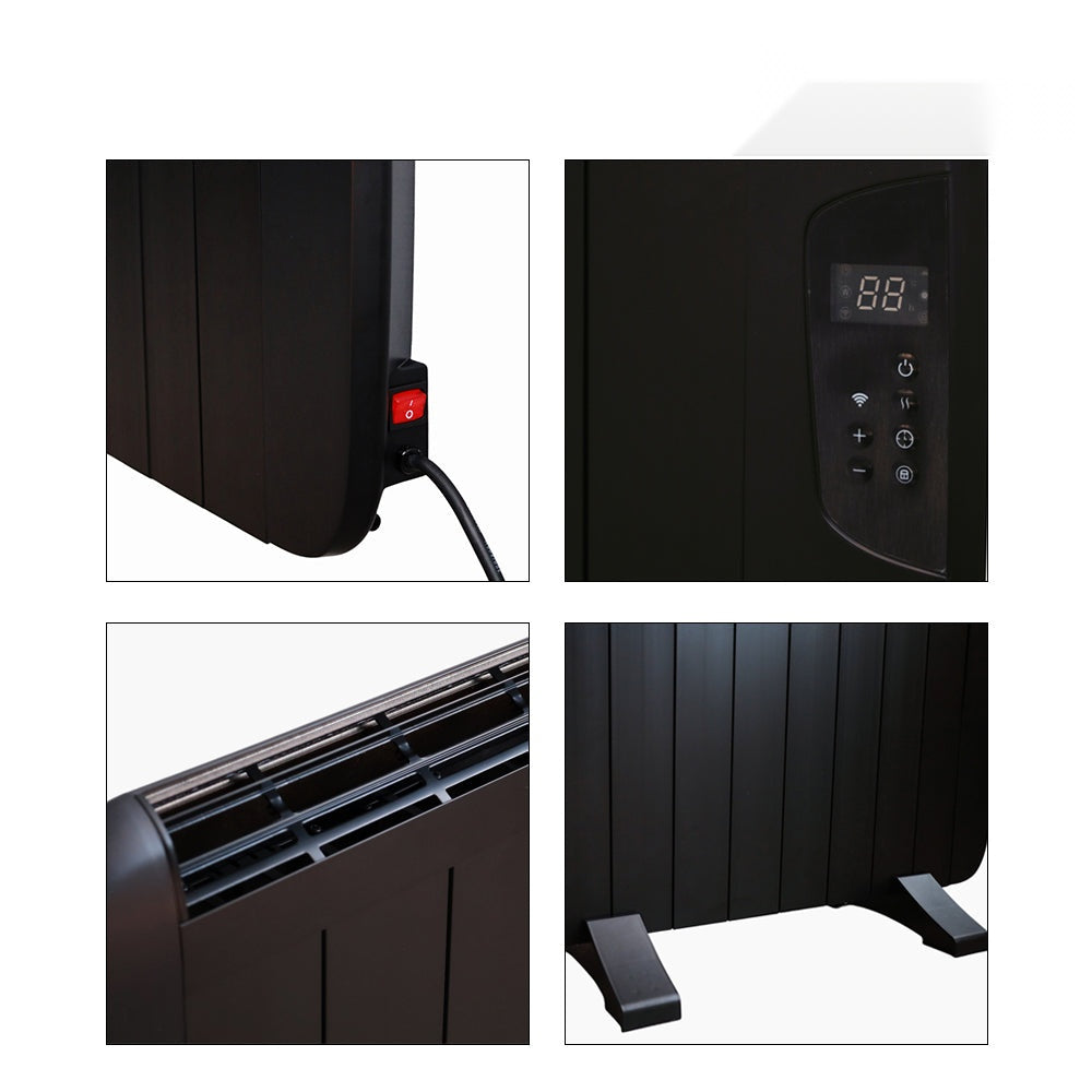 Smart WiFi Electric Radiator Heater 1200W Black Aluminium LCD Control