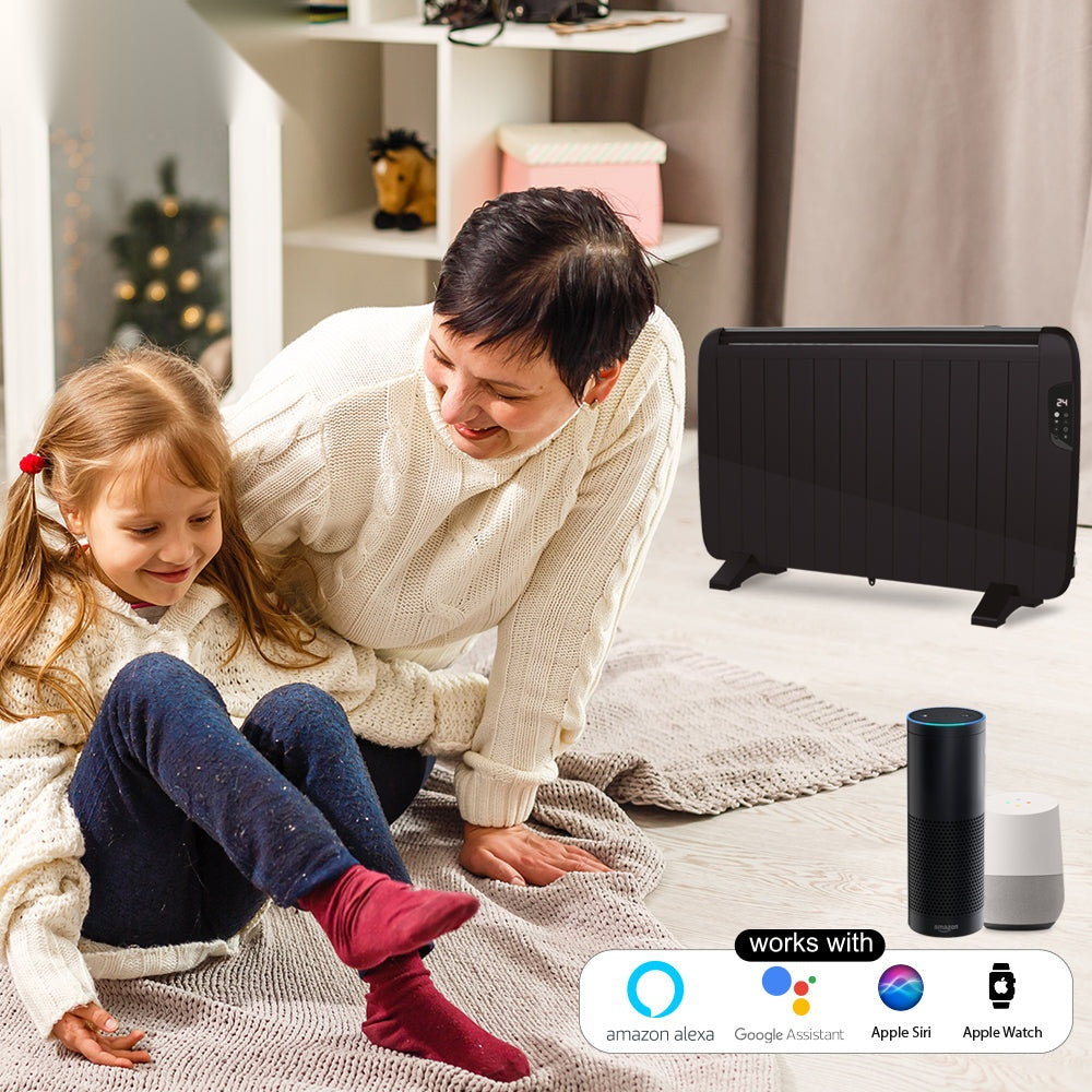 Smart Electric Radiator Heater 2000W WiFi App Control Black Slimline Freestanding or Wall Mounted